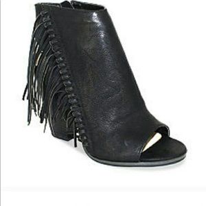 Black Faux Leather fringe booties
